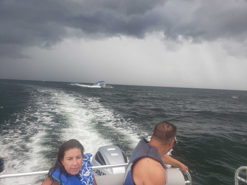 Our dolphin boats running from the storm